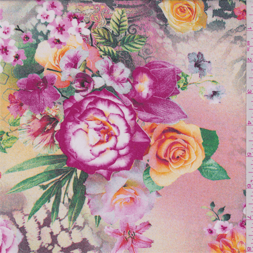 *2 1/4 YD PC--Pink/Yellow Multi Floral Digital Print Dobby Crepe