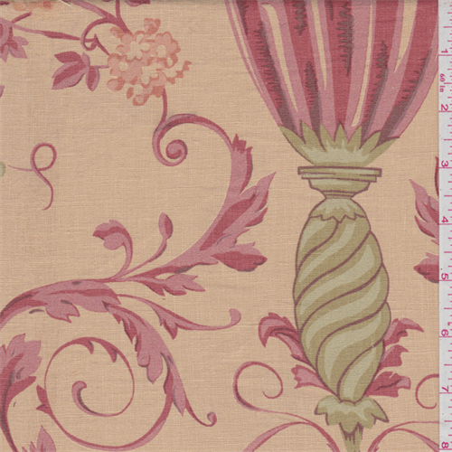 *1 3/4 YD PC--Orange Beige Floral Linen