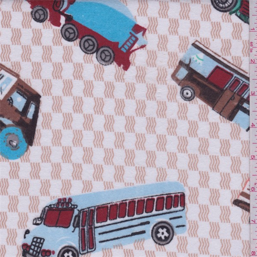 White/Brown Multi Transportation Print Flannel