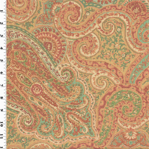 Designer Linen Coral/Teal Paisley Print Home Decorating Fabric DFW51403