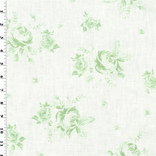 White Cotton Green Printed Floral Home Decorating Fabric DFW51416