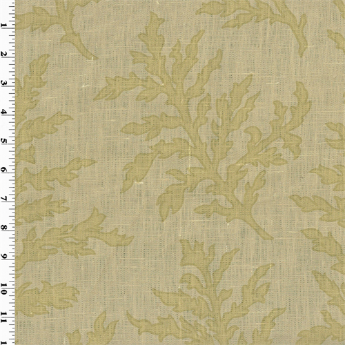 Beige/Green Branches Motif Print Vintage Linen Home Decorating Fabric DFW51430