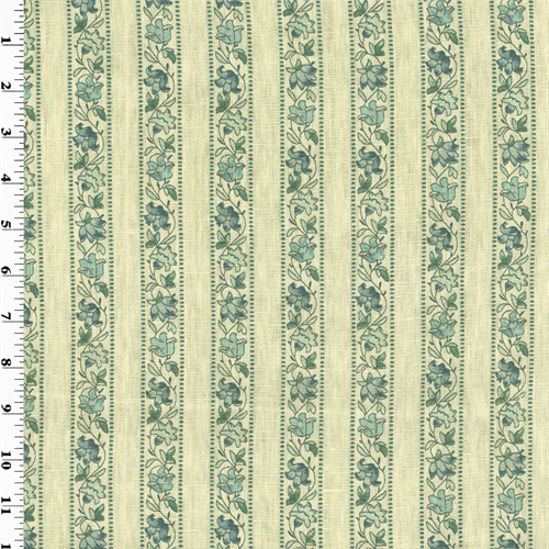 Blue Floral Stripe Print Vintage Linen Decorating Fabric DFW51433
