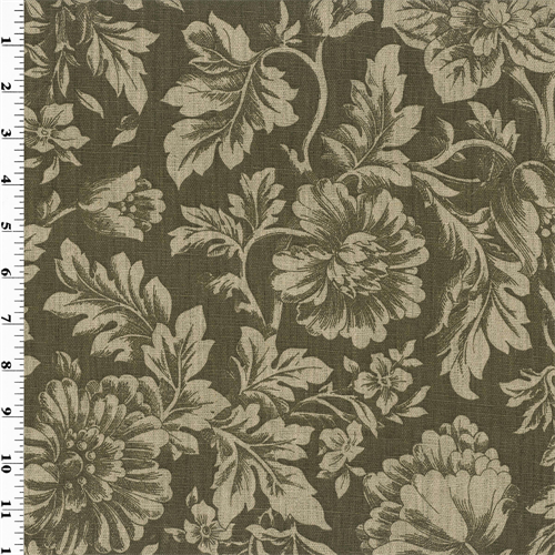 Brown Printed Floral Vintage Linen Home Decorating Fabric DFW51434