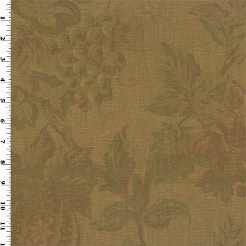 Brown/Green Printed Floral Vintage Linen Home Decorating Fabric DFW51436