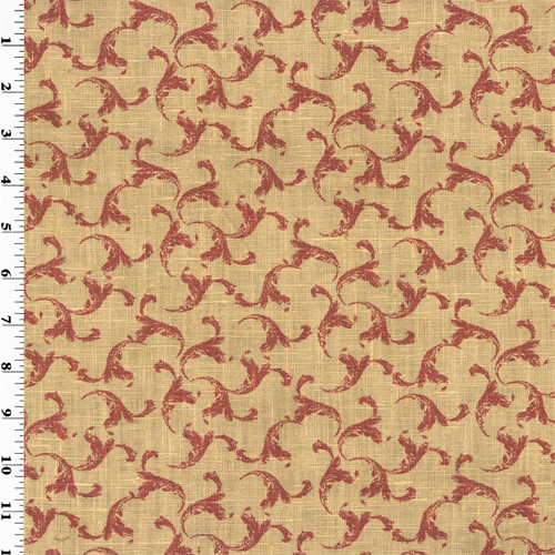 Red Printed Wisp Motifs Vintage Linen Home Decorating Fabric DFW51439