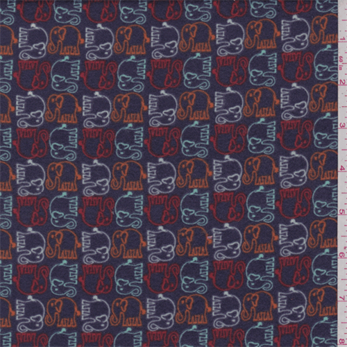 *1 3/8 YD PC--Indigo Blue Elephant Print Flannel