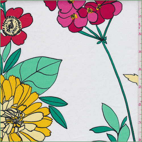 *3 1/4 YD PC--White/Pink Large Floral Stretch Sateen