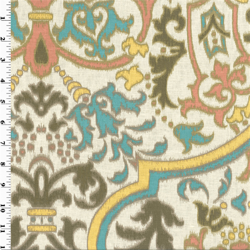 Multicolor Ikat Ogee Print Linen Home Decorating Fabric DFW51448