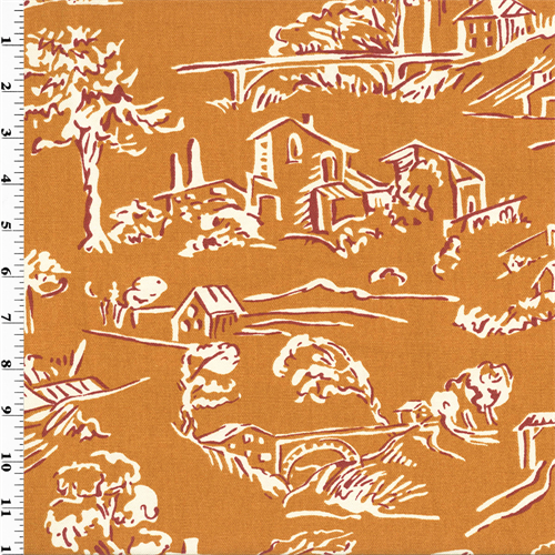 Designer Cotton Orange Village Toile Print Home Decorating Fabric DFW51452