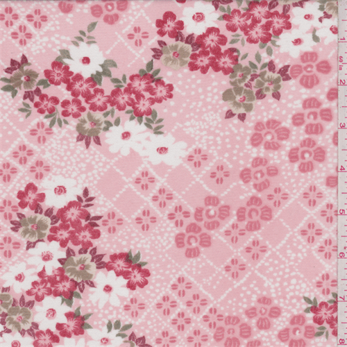 *2 3/4 YD PC--Pink Floral Lattice Print Micro Mesh