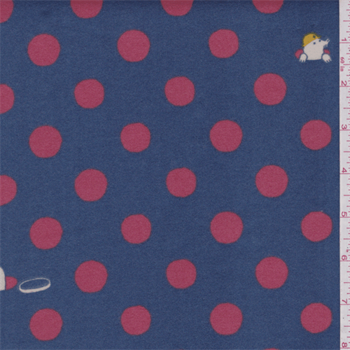 *2 YD PC--Denim Blue/Red Polka Dot Flannel