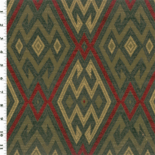 Red/Beige Geometric Chenille Jacquard Home Decorating Fabric DFW51586
