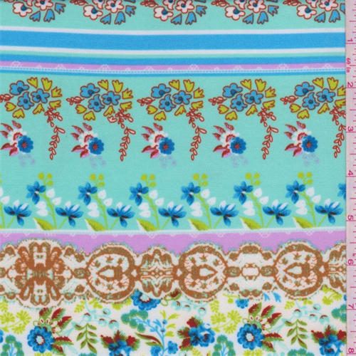 Seafoam Multi Floral Stripe Scuba Double Knit