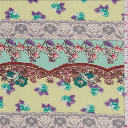 Mint/Yellow Multi Floral Stripe Scuba Double Knit