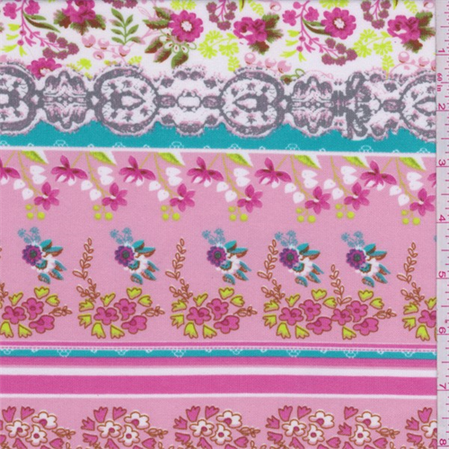 Pink Multi Floral Stripe Scuba Double Knit