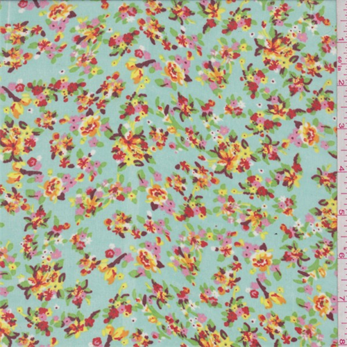 Seafoam Blue Floral Print Chiffon
