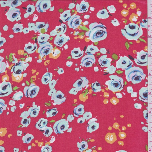 Coral Red Rose Print Chiffon