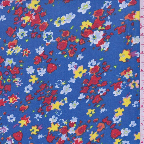 Aqua Blue Floral Print Chiffon