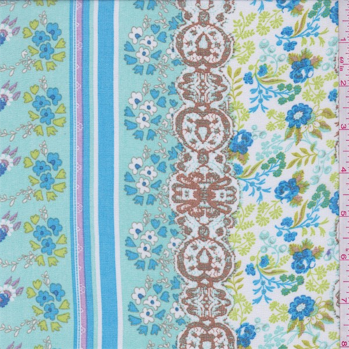 Seafoam Blue Multi Floral Stripe Chiffon