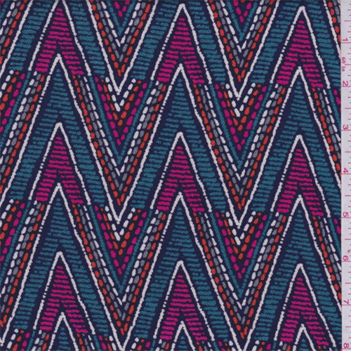 Teal Blue Chevron Rayon Crepe