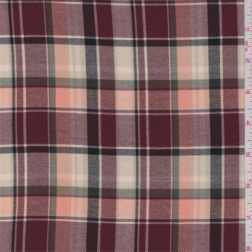 *3 1/2 YD PC--Cranberry/Peach Plaid Twill Shirting