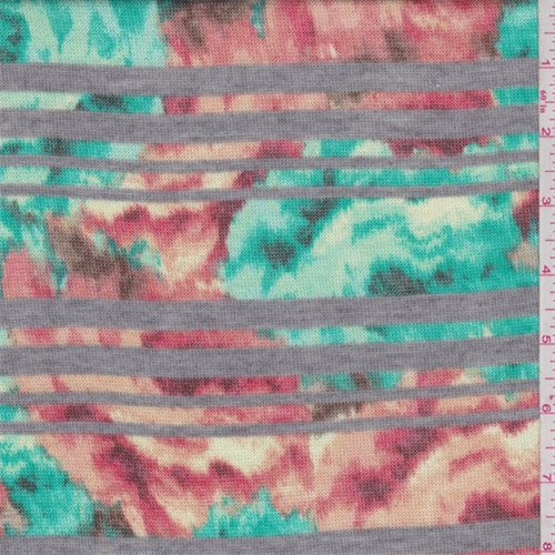 Aqua Green/Peach Floral Stripe Sweater Knit