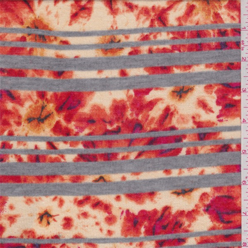 Red/Orange Floral Stripe Sweater Knit