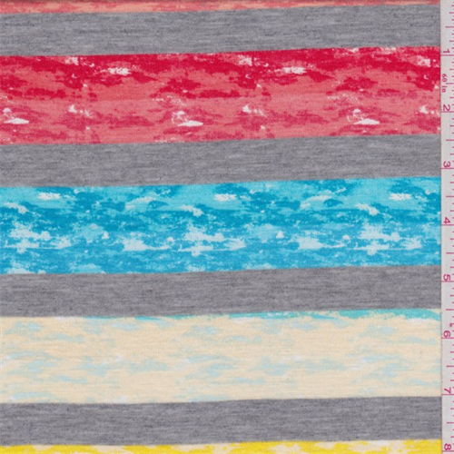 Aqua/Red/Yellow Marble Stripe T-Shirt Knit