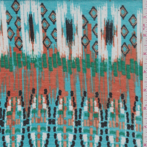 Turquoise/Orange Ikat Jersey Knit