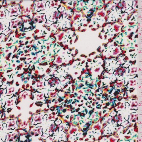 White Multi Kaleidescope Silk Crepe de Chine