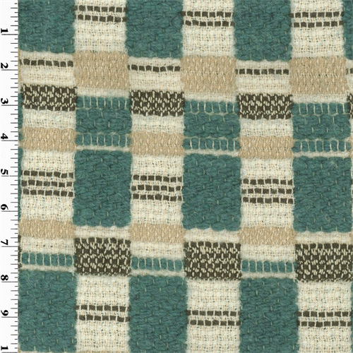 Wool Blend Designer Jade Turquoise/Beige Ivan Home Decorating Fabric DFW50484