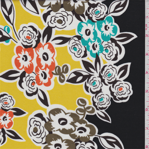*2 7/8 YD PC--Yellow/Black Floral Bouquet Print Cotton Lawn
