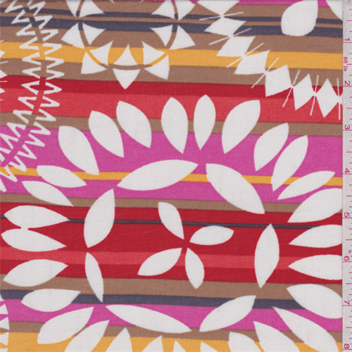 *3 YD PC--Caramel/Pink Multi Floral/Stripe Print Challis Lawn