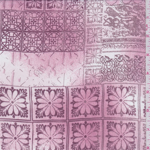 Blush Pink/Burgundy Scroll Tile Georgette