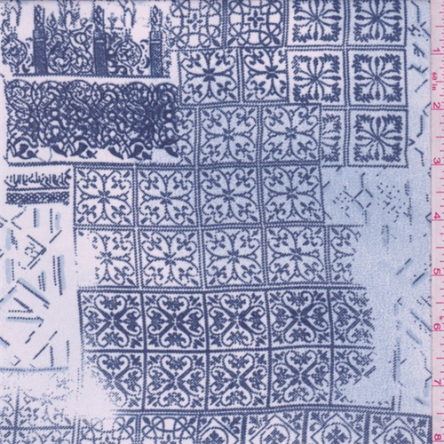 Sky/Steel Blue Scroll Tile Georgette