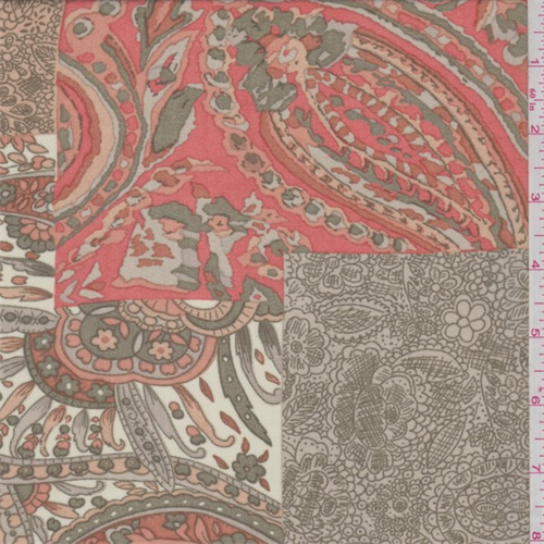 Olive/Coral Paisley Patchwork Georgette