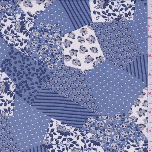 Dusty Blue/Ivory Floral Patchwork Georgette