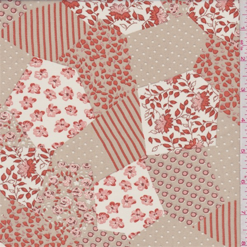 Taupe/Orange Floral Patchwork Georgette