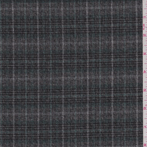 *1 3/4 YD PC--Grey/Spruce Windowpane Plaid Flannel Suiting