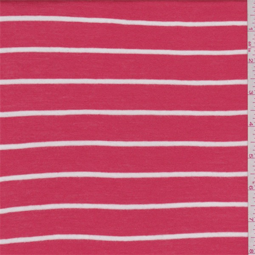 Coral Orange/White Stripe Rayon Jersey Knit