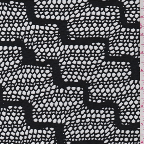 Off Black Wavy Stripe Stretch Lace