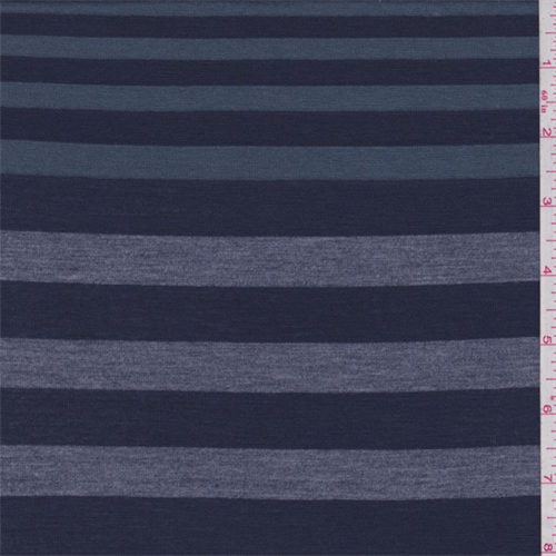 Navy/Jade/Grey Stripe Rayon Jersey Knit