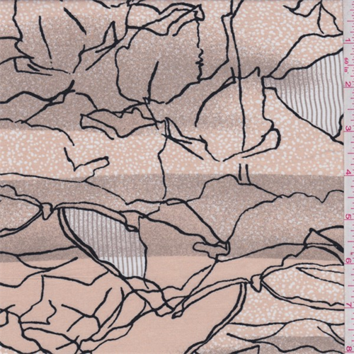 *3 YD PC--Sandy Beige/Black Modern Print Cotton Lawn
