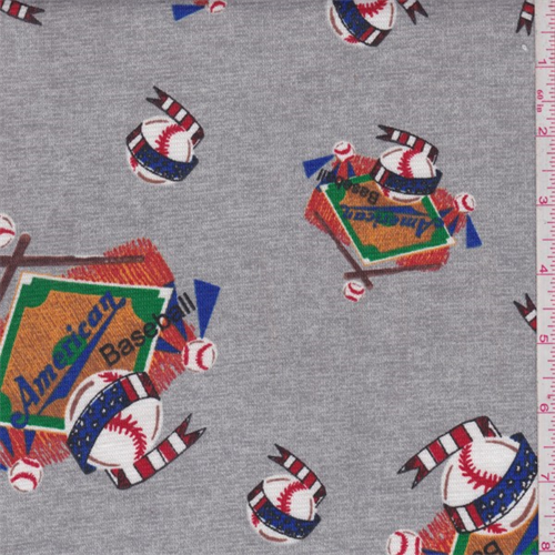 Grey Baseball Print Knit Cotton
