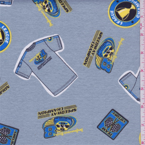 Steel Grey Racing Print Knit Cotton