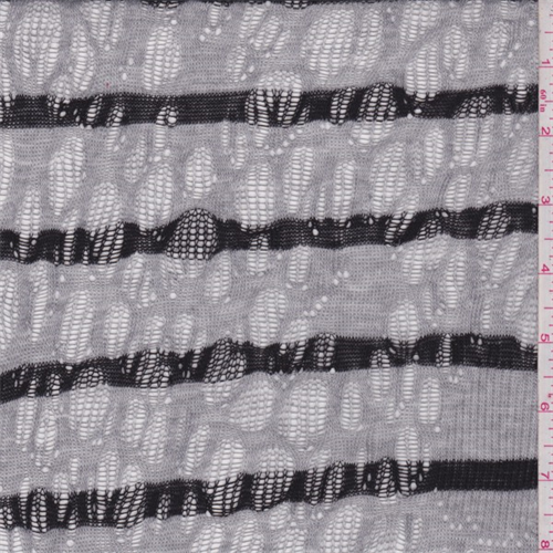 Grey/Black Stripe Pointelle Sweater Knit