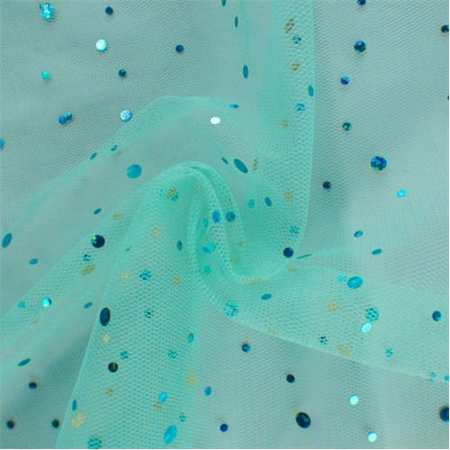 Teal Holographic Polka Dot Mesh 64136