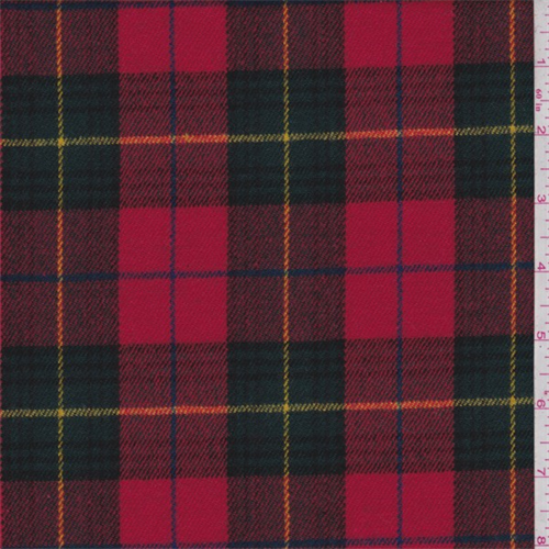 Bright Red Plaid Wool Flannel Suiting