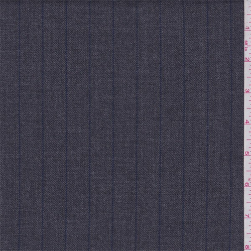 Dark Grey/Blue Pinstripe Wool Blend Gabardine Suiting